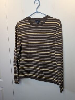 BANANA REPUBLIC Men Crewneck Top Size Medium Stripes Brown Yellow 100% Cotton
